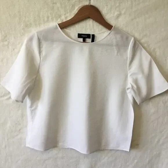 Theory White Style Easy Woven Tee Shirt - Picture 2 of 10